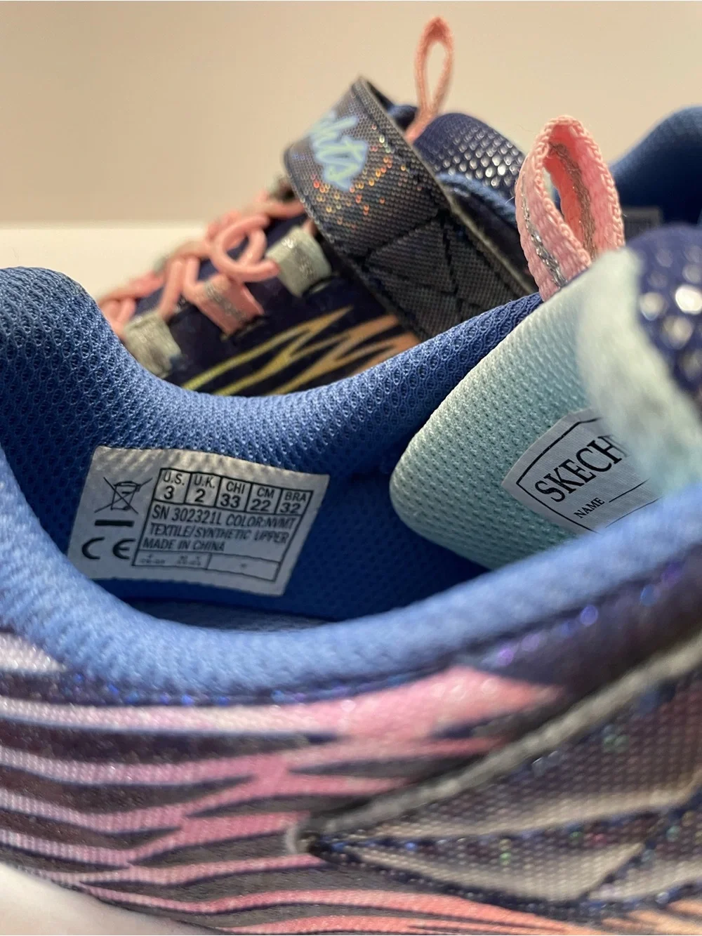 Skechers Kids Light-Up Zebra Wave Sneakers - Navy/Blue/Pink